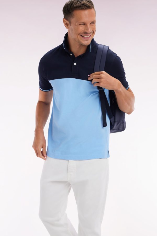 Polo À Manches Courtes En Piqué Coton Ciel Col Jacquard Coupe Droite Eden Park – Image 2