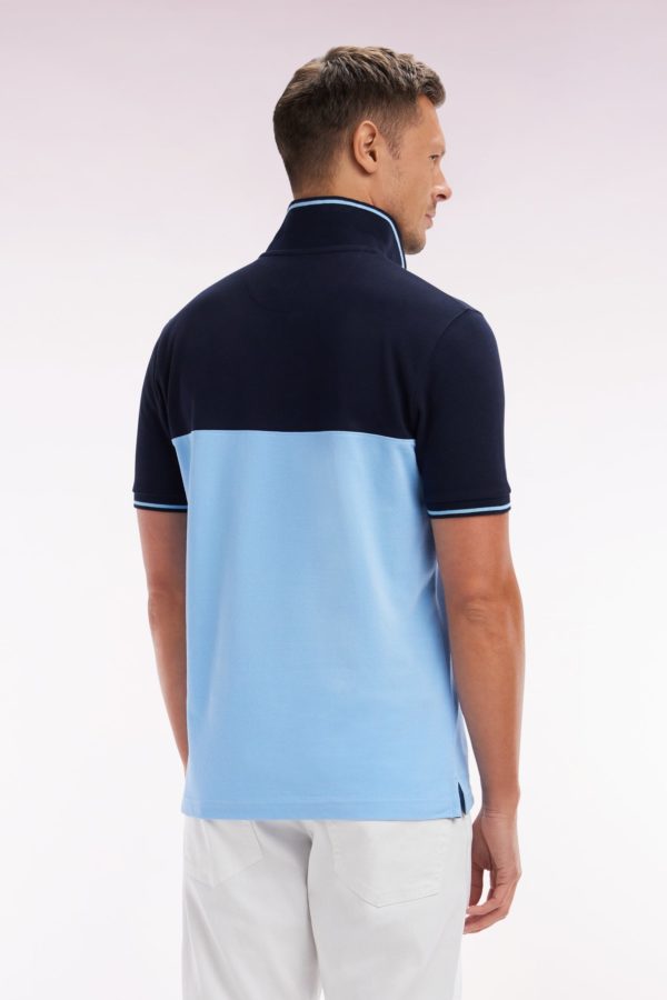 Polo À Manches Courtes En Piqué Coton Ciel Col Jacquard Coupe Droite Eden Park – Image 3