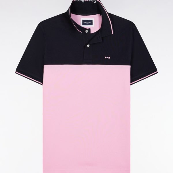 Polo À Manches Courtes En Piqué Coton Rose Col Jacquard Coupe Droite Eden Park