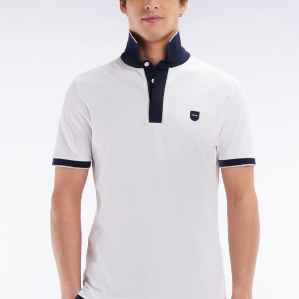 Polo Uni À Manches Courtes En Coton Stretch Blanc Passepoil Contrasté Coupe Ajustée Eden Park