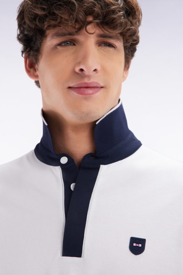 Polo Uni À Manches Courtes En Coton Stretch Blanc Passepoil Contrasté Coupe Ajustée Eden Park – Image 4