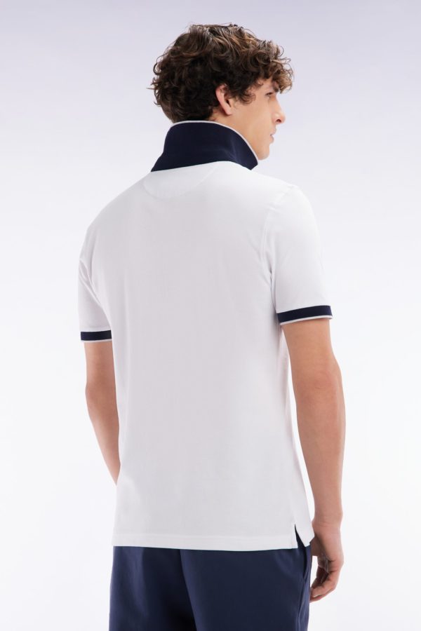 Polo Uni À Manches Courtes En Coton Stretch Blanc Passepoil Contrasté Coupe Ajustée Eden Park – Image 3