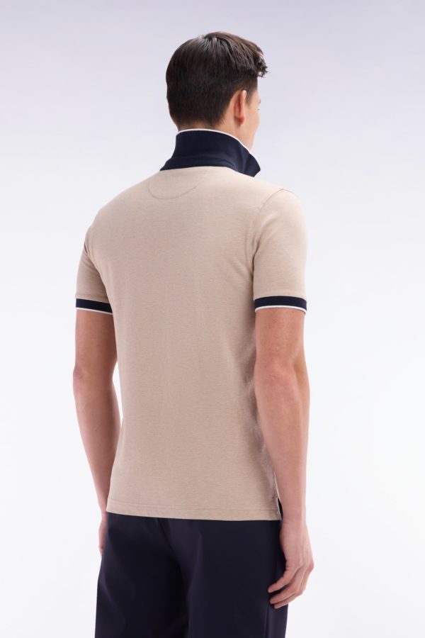 Polo Uni À Manches Courtes En Coton Stretch Beige Passepoil Contrasté Coupe Ajustée Eden Park – Image 3