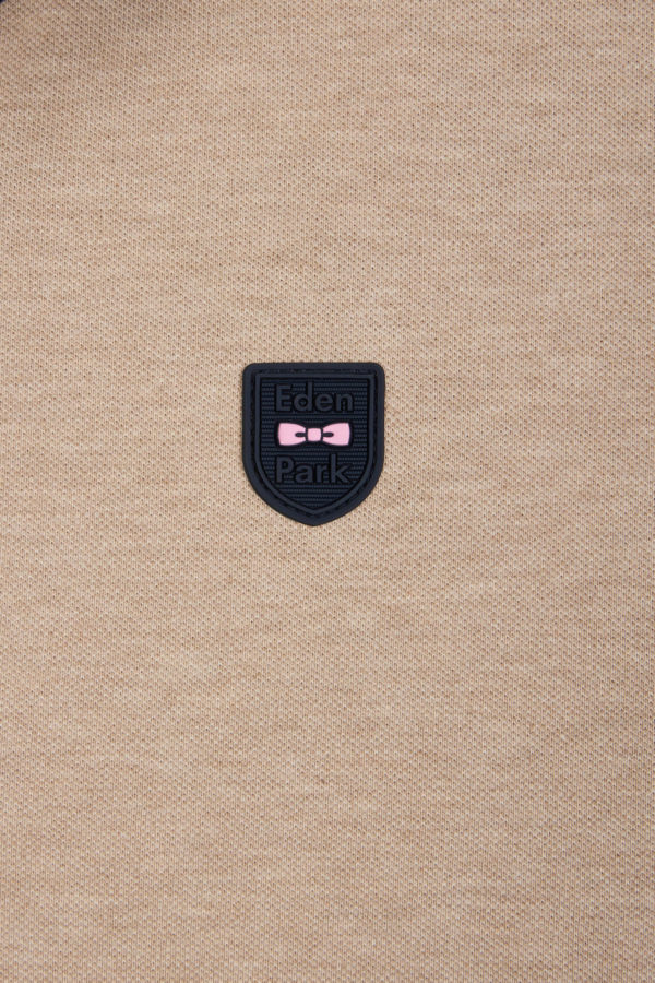 Polo Uni À Manches Courtes En Coton Stretch Beige Passepoil Contrasté Coupe Ajustée Eden Park – Image 5