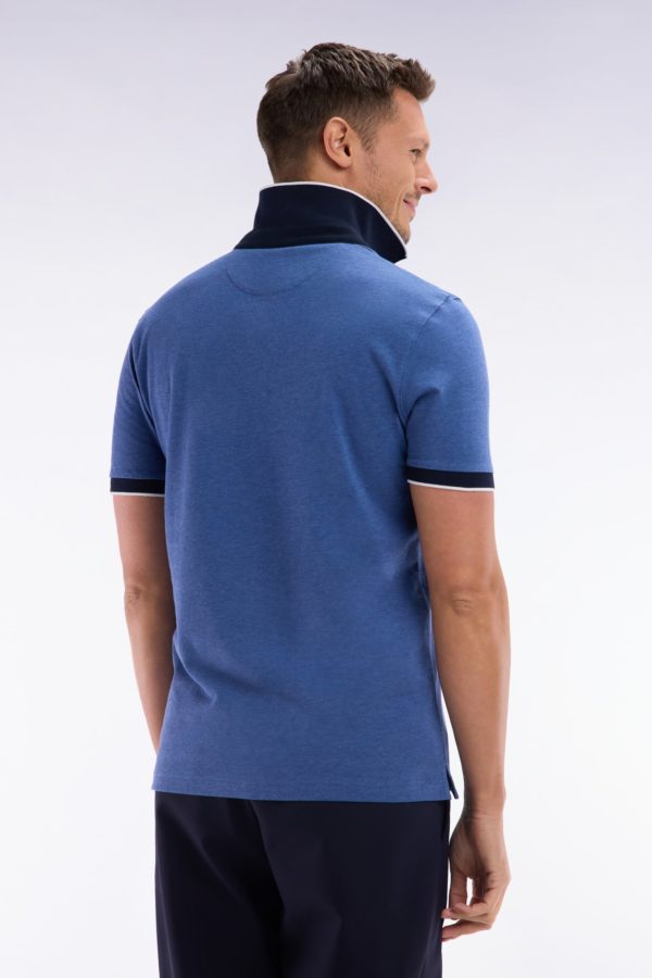 Polo Uni À Manches Courtes En Coton Stretch Bleu Passepoil Contrasté Coupe Ajustée Eden Park – Image 3