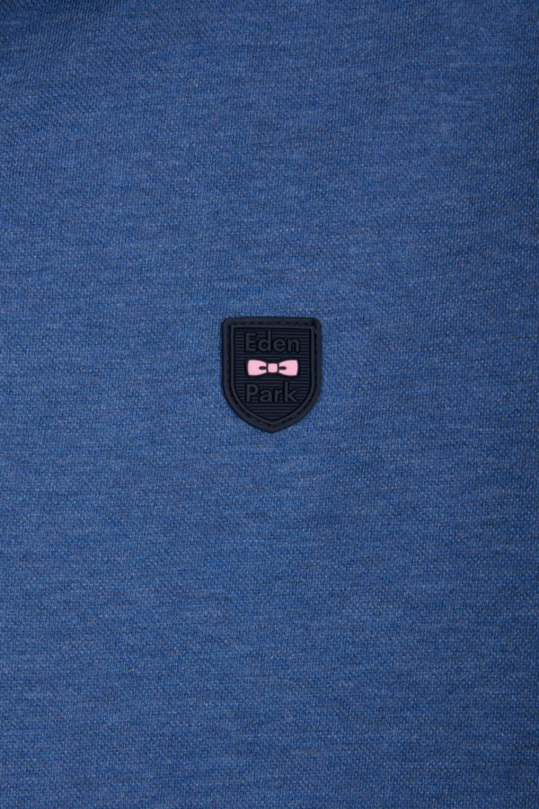 Polo Uni À Manches Courtes En Coton Stretch Bleu Passepoil Contrasté Coupe Ajustée Eden Park – Image 5