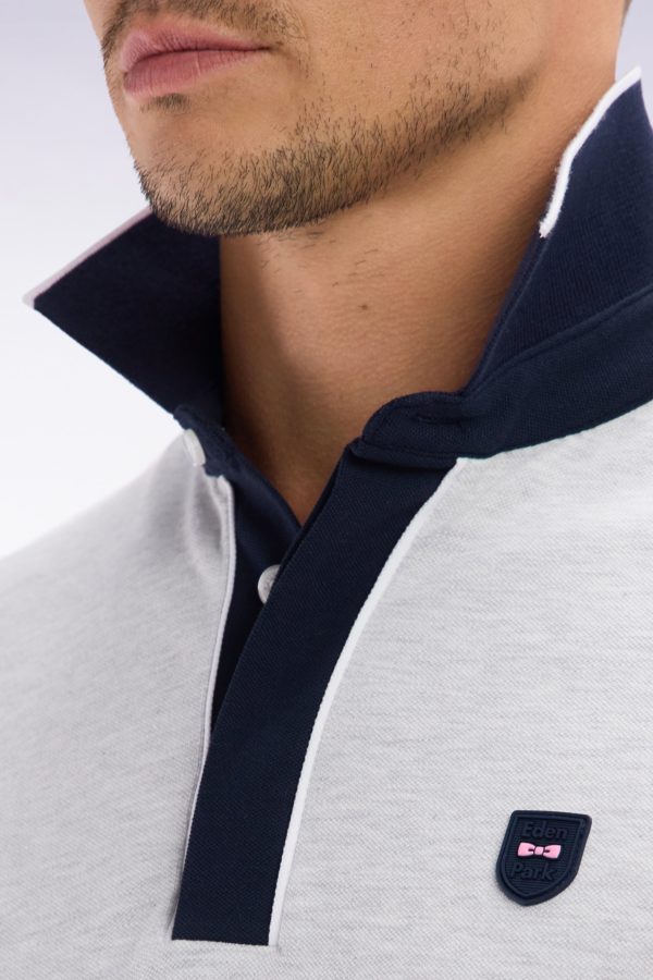 Polo Uni À Manches Courtes En Coton Stretch Gris Passepoil Contrasté Coupe Ajustée Eden Park – Image 4