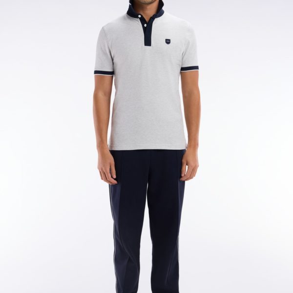 Polo Uni À Manches Courtes En Coton Stretch Gris Passepoil Contrasté Coupe Ajustée Eden Park