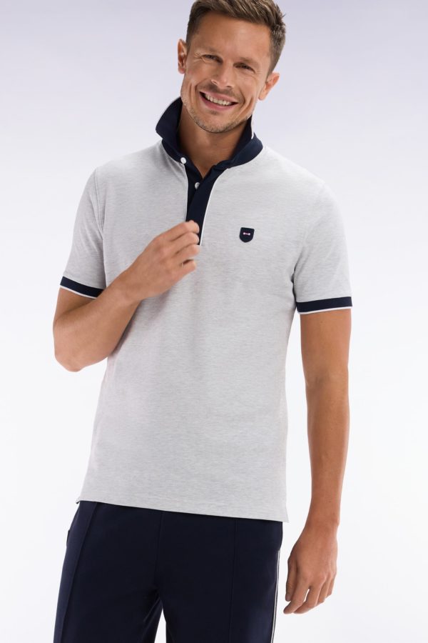 Polo Uni À Manches Courtes En Coton Stretch Gris Passepoil Contrasté Coupe Ajustée Eden Park – Image 2
