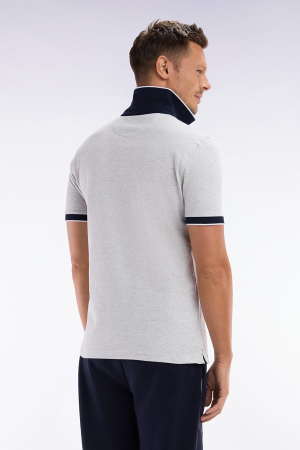 Polo Uni À Manches Courtes En Coton Stretch Gris Passepoil Contrasté Coupe Ajustée Eden Park – Image 3