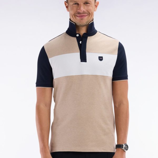 Polo À Manches Courtes En Coton Stretch Beige Bande Contrastée Coupe Ajustée Eden Park