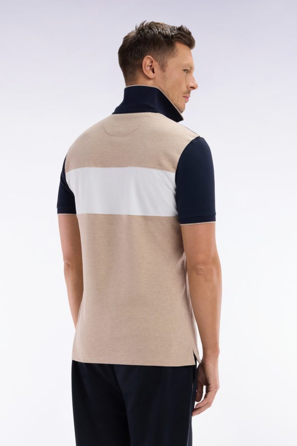 Polo À Manches Courtes En Coton Stretch Beige Bande Contrastée Coupe Ajustée Eden Park – Image 3
