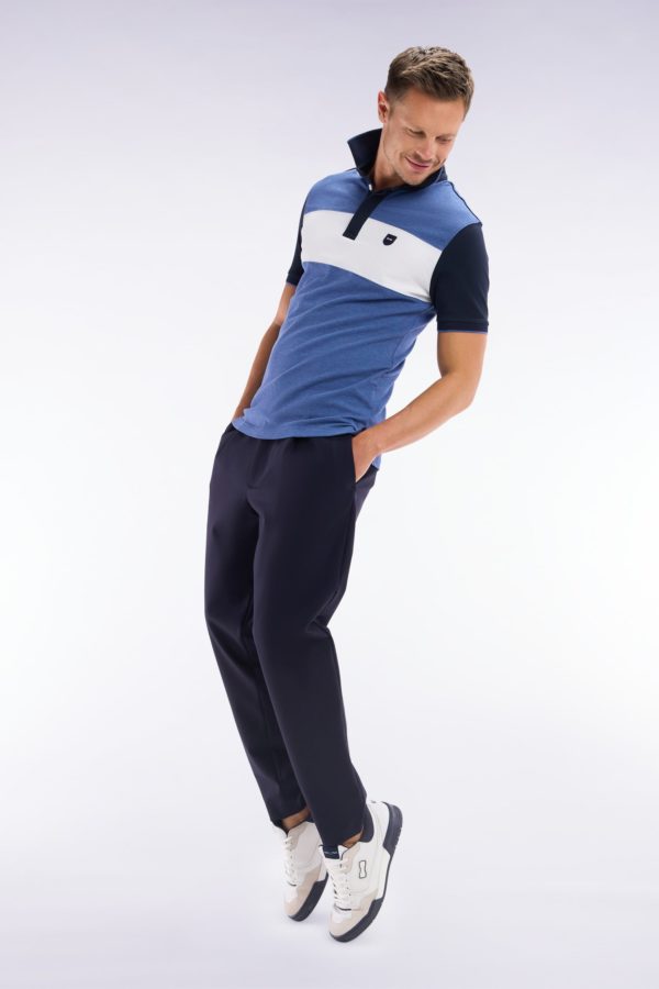 Polo À Manches Courtes En Coton Stretch Bleu Bande Contrastée Coupe Ajustée Eden Park – Image 2