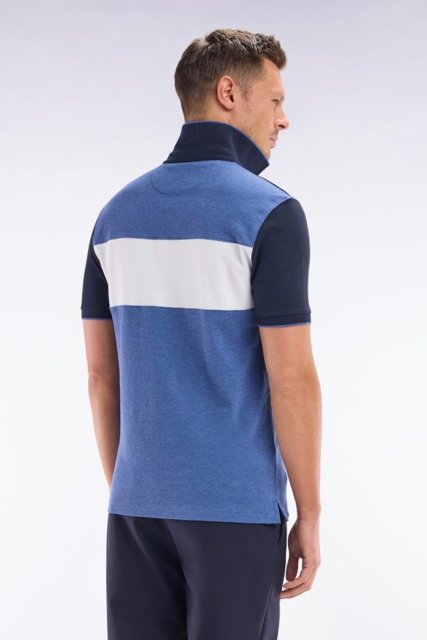 Polo À Manches Courtes En Coton Stretch Bleu Bande Contrastée Coupe Ajustée Eden Park – Image 3