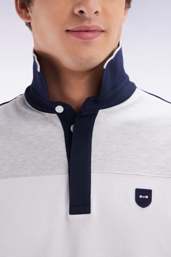 Polo À Manches Courtes En Coton Stretch Gris Bande Contrastée Coupe Ajustée Eden Park – Image 4