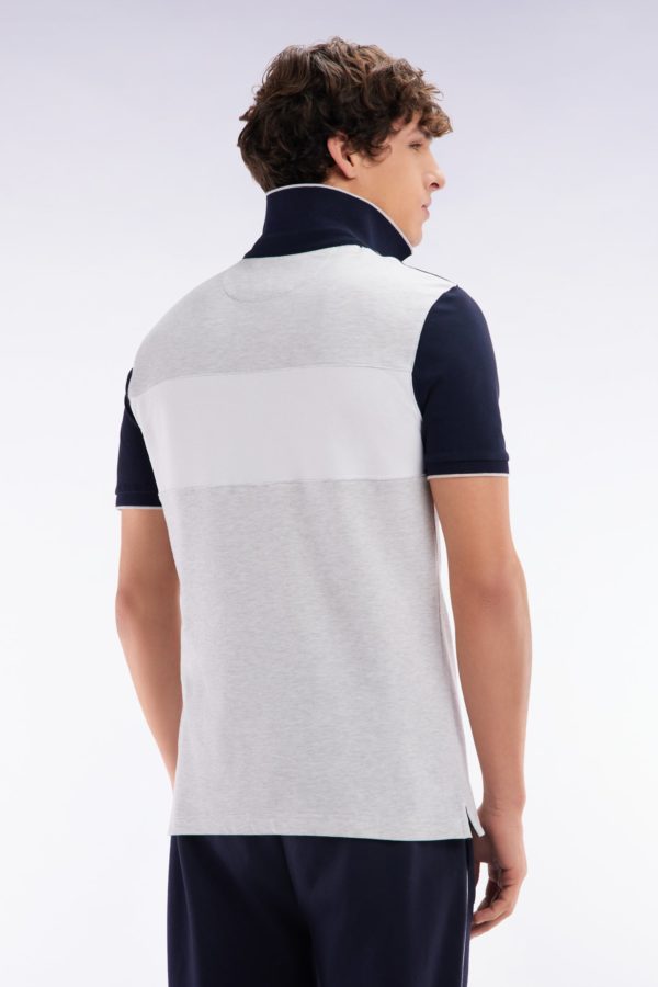 Polo À Manches Courtes En Coton Stretch Gris Bande Contrastée Coupe Ajustée Eden Park – Image 3