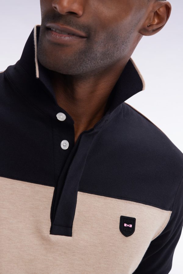 Polo À Manches Courtes En Coton Stretch Noir Bande Contrastée Coupe Ajustée Eden Park – Image 4