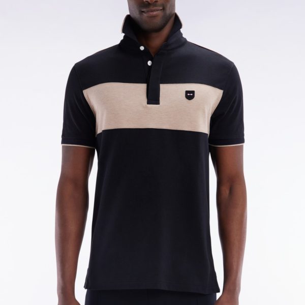 Polo À Manches Courtes En Coton Stretch Noir Bande Contrastée Coupe Ajustée Eden Park