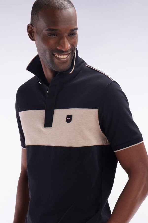 Polo À Manches Courtes En Coton Stretch Noir Bande Contrastée Coupe Ajustée Eden Park – Image 2