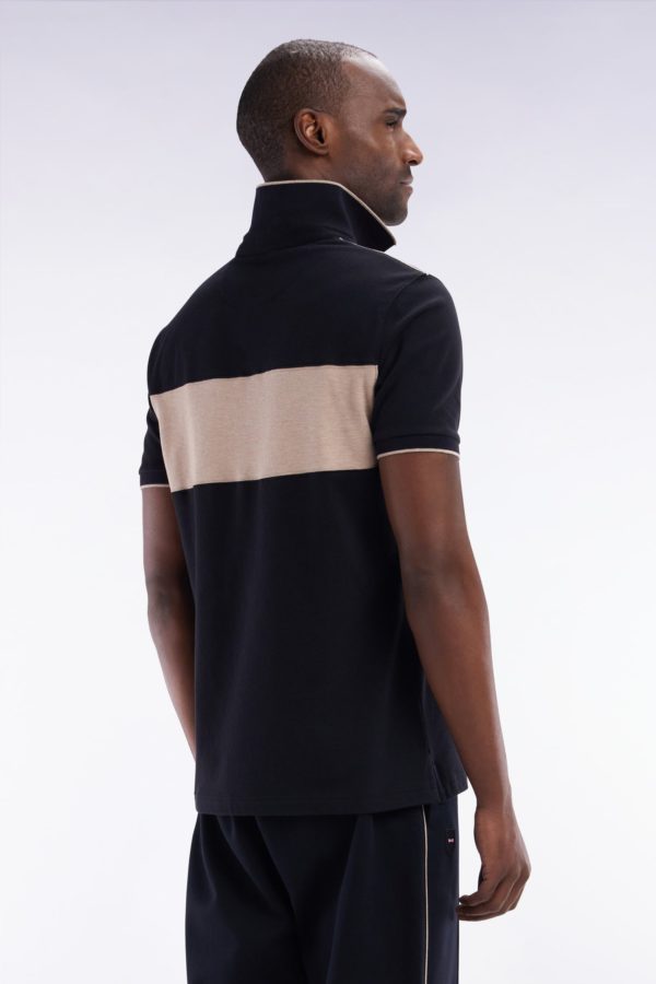 Polo À Manches Courtes En Coton Stretch Noir Bande Contrastée Coupe Ajustée Eden Park – Image 3
