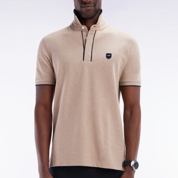 Polo À Manches Courtes En Piqué De Coton Chiné Stretch Beige Coupe Ajustée Eden Park