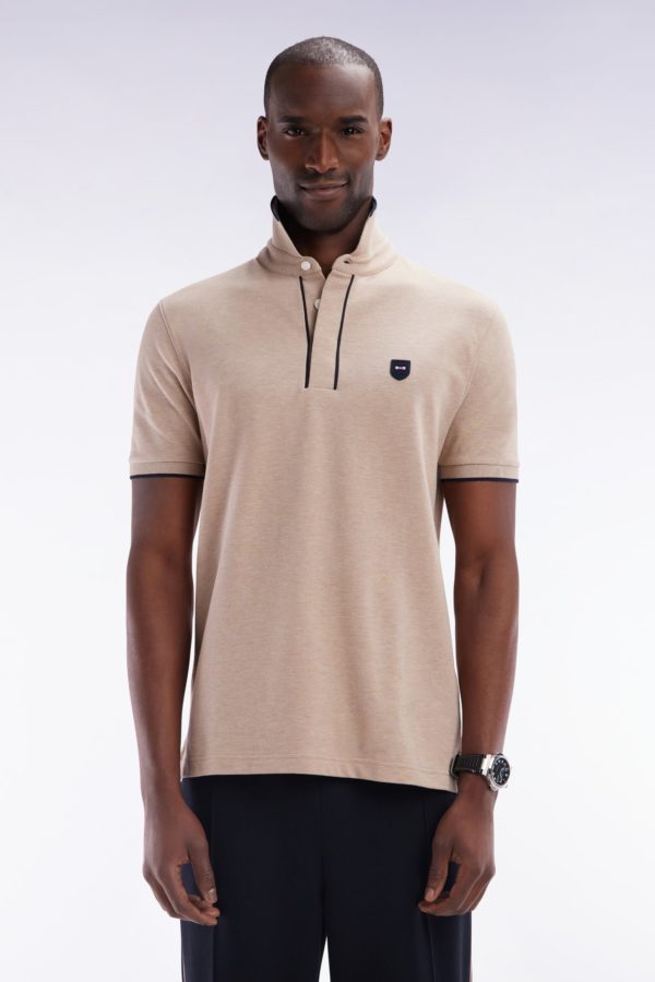 Polo À Manches Courtes En Piqué De Coton Chiné Stretch Beige Coupe Ajustée Eden Park