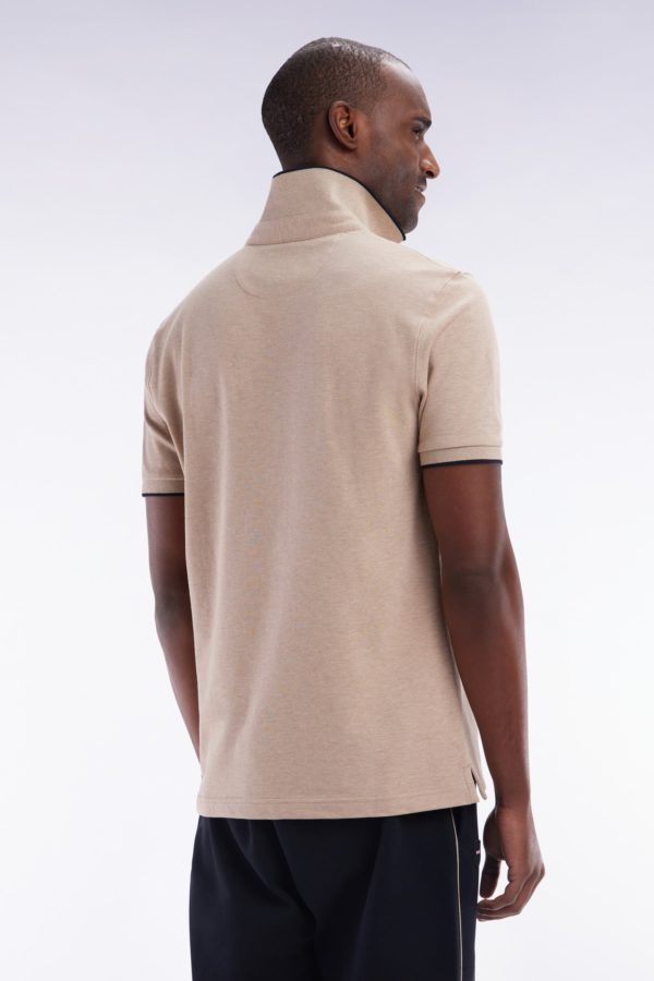 Polo À Manches Courtes En Piqué De Coton Chiné Stretch Beige Coupe Ajustée Eden Park – Image 4