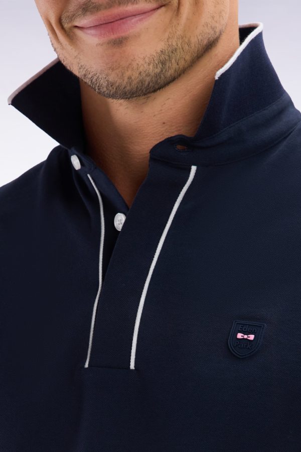 Polo À Manches Courtes En Piqué De Coton Chiné Stretch Marine Coupe Ajustée Eden Park – Image 4