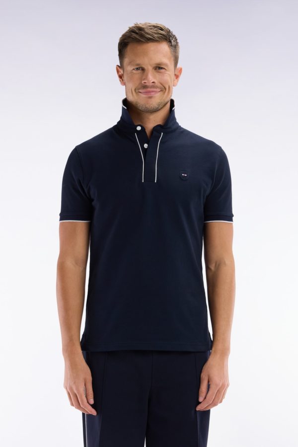 Polo À Manches Courtes En Piqué De Coton Chiné Stretch Marine Coupe Ajustée Eden Park