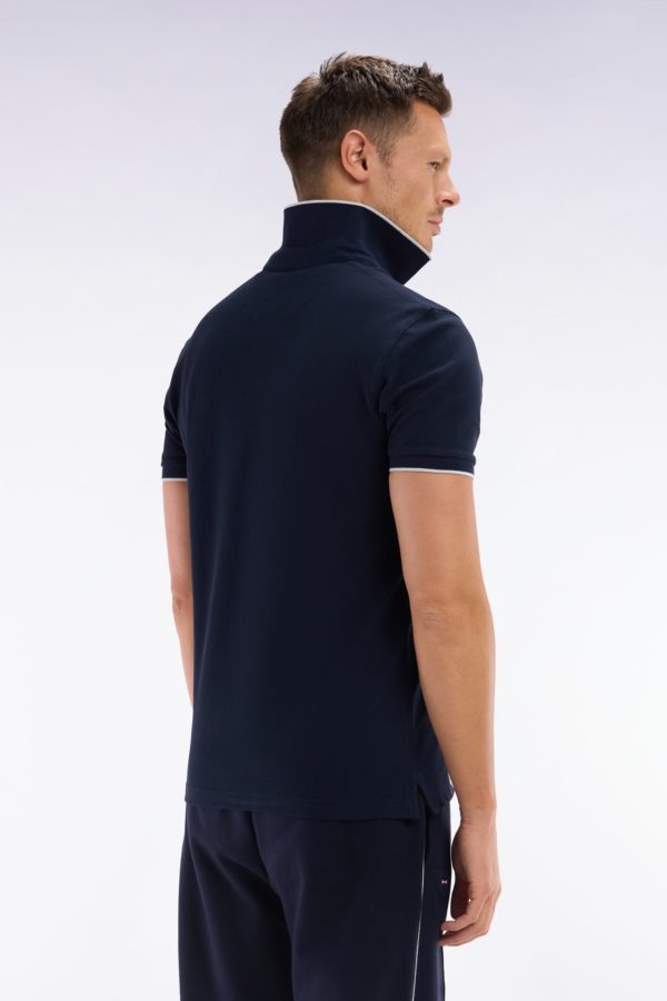 Polo À Manches Courtes En Piqué De Coton Chiné Stretch Marine Coupe Ajustée Eden Park – Image 3