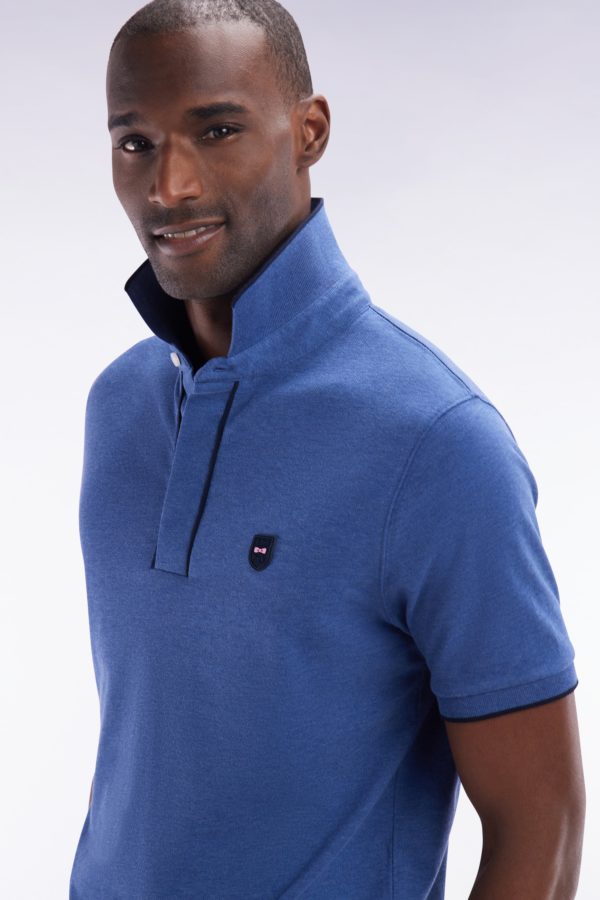 Polo À Manches Courtes En Piqué De Coton Chiné Stretch Bleu Foncé Coupe Ajustée Eden Park – Image 2