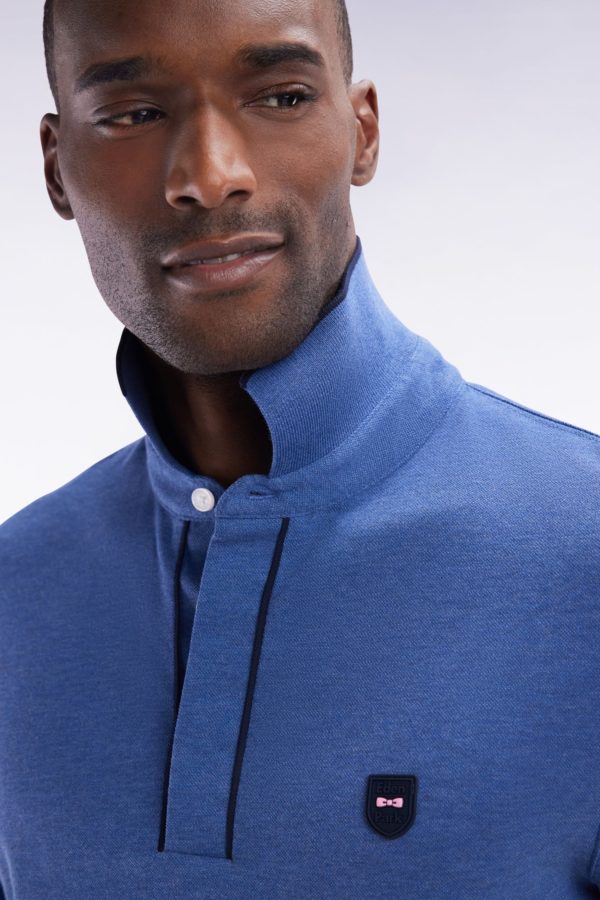 Polo À Manches Courtes En Piqué De Coton Chiné Stretch Bleu Foncé Coupe Ajustée Eden Park – Image 4