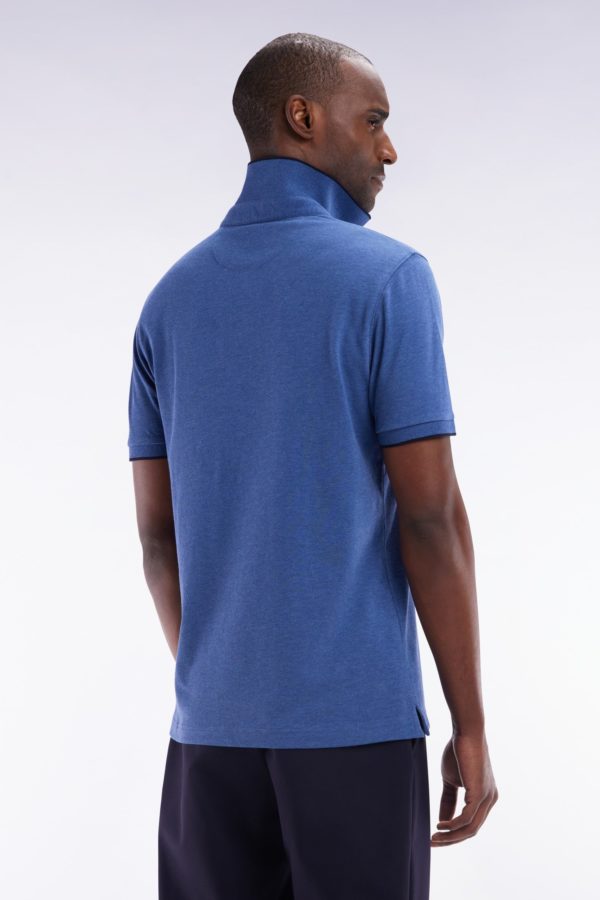 Polo À Manches Courtes En Piqué De Coton Chiné Stretch Bleu Foncé Coupe Ajustée Eden Park – Image 3