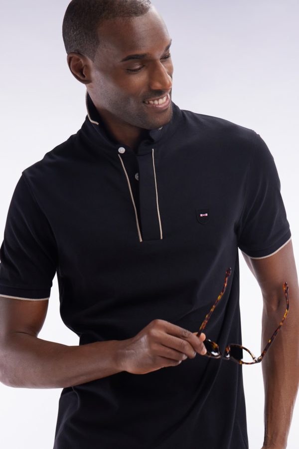 Polo À Manches Courtes En Piqué De Coton Chiné Stretch Noir Coupe Ajustée Eden Park – Image 2