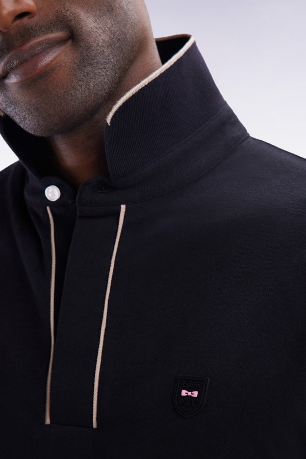 Polo À Manches Courtes En Piqué De Coton Chiné Stretch Noir Coupe Ajustée Eden Park – Image 3