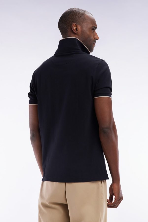 Polo À Manches Courtes En Piqué De Coton Chiné Stretch Noir Coupe Ajustée Eden Park – Image 4