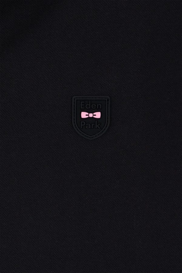 Polo À Manches Courtes En Piqué De Coton Chiné Stretch Noir Coupe Ajustée Eden Park – Image 5