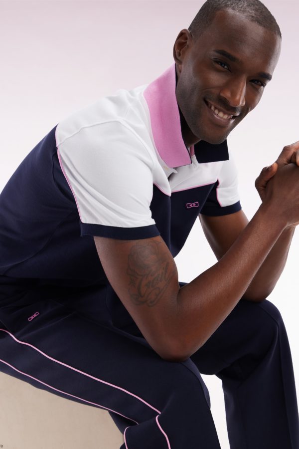 Polo À Manches Courtes En Coton Marine Colorblock Coupe Droite Eden Park – Image 2