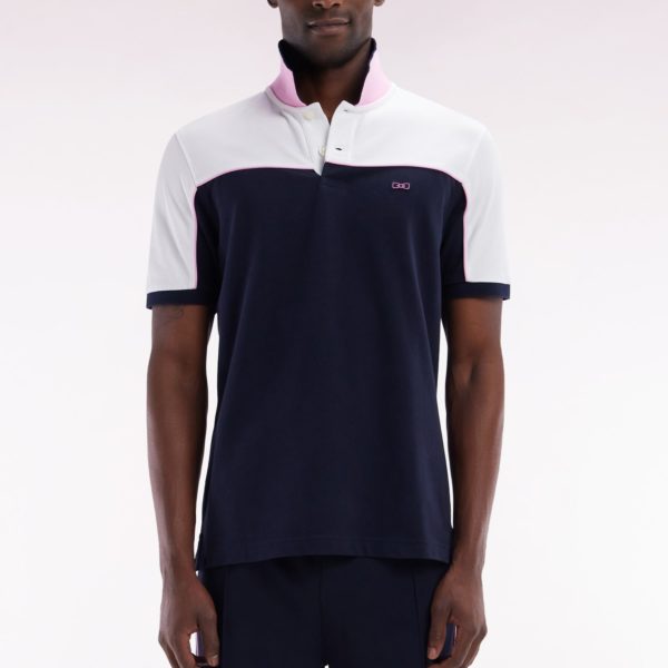 Polo À Manches Courtes En Coton Marine Colorblock Coupe Droite Eden Park