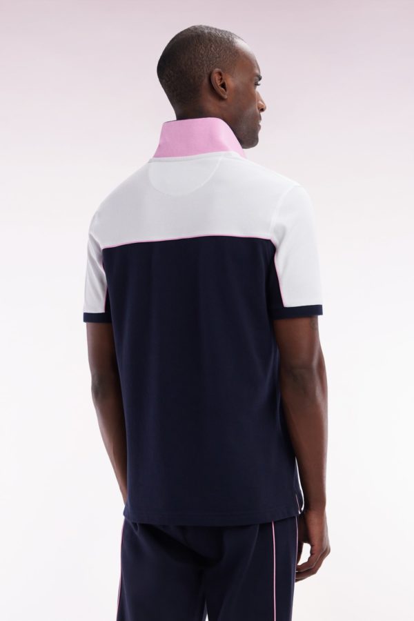 Polo À Manches Courtes En Coton Marine Colorblock Coupe Droite Eden Park – Image 3