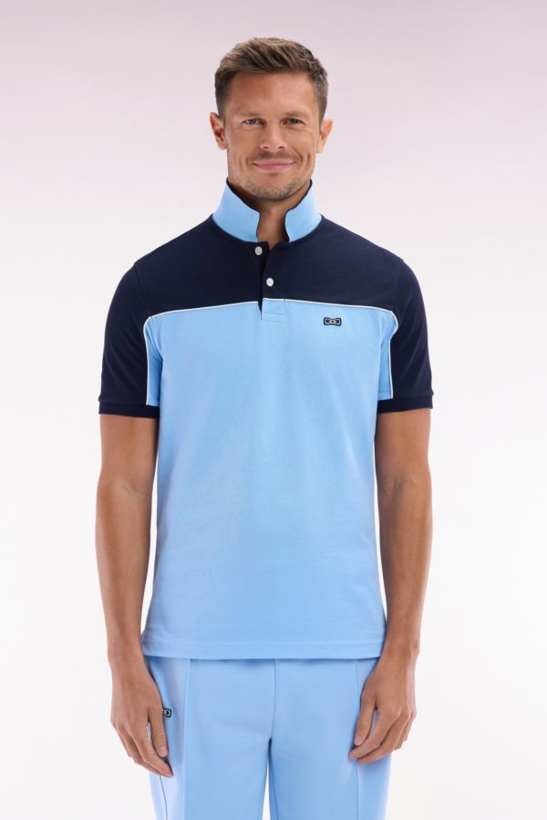 Polo À Manches Courtes En Coton Ciel Colorblock Coupe Droite Eden Park