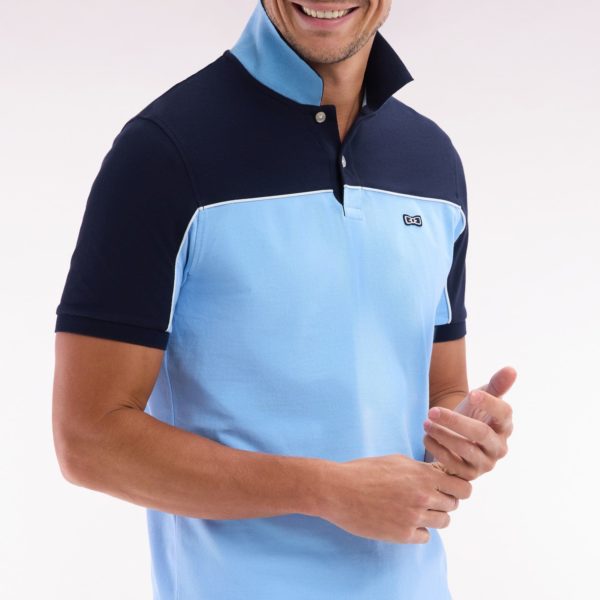 Polo À Manches Courtes En Coton Ciel Colorblock Coupe Droite Eden Park