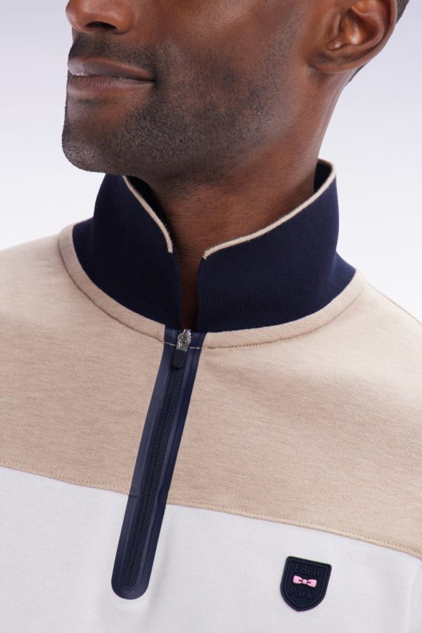 Polo À Manches Courtes En Piqué De Coton Chiné Stretch Beige Détails Contrastés Coupe Ajustée Eden Park – Image 4
