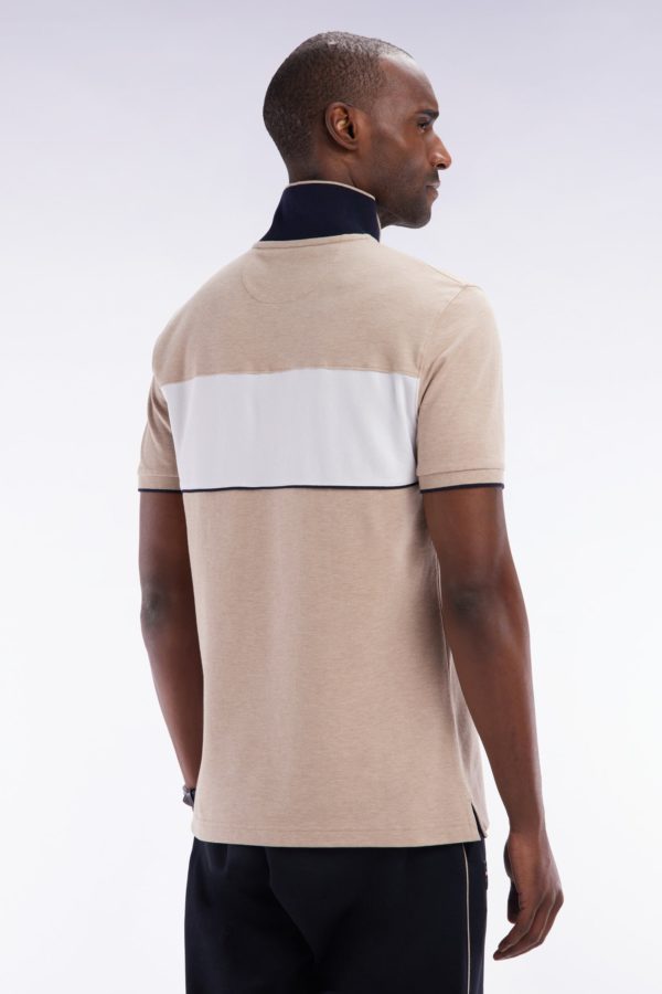 Polo À Manches Courtes En Piqué De Coton Chiné Stretch Beige Détails Contrastés Coupe Ajustée Eden Park – Image 3