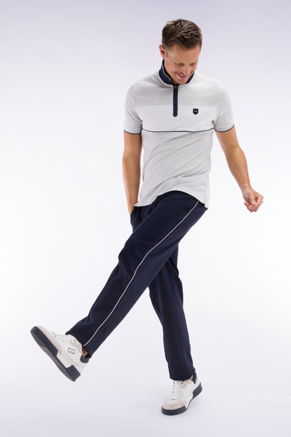 Polo À Manches Courtes En Piqué De Coton Chiné Stretch Gris Détails Contrastés Coupe Ajustée Eden Park – Image 2