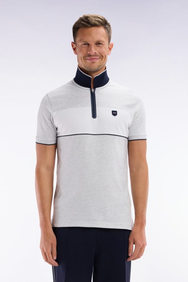 Polo À Manches Courtes En Piqué De Coton Chiné Stretch Gris Détails Contrastés Coupe Ajustée Eden Park