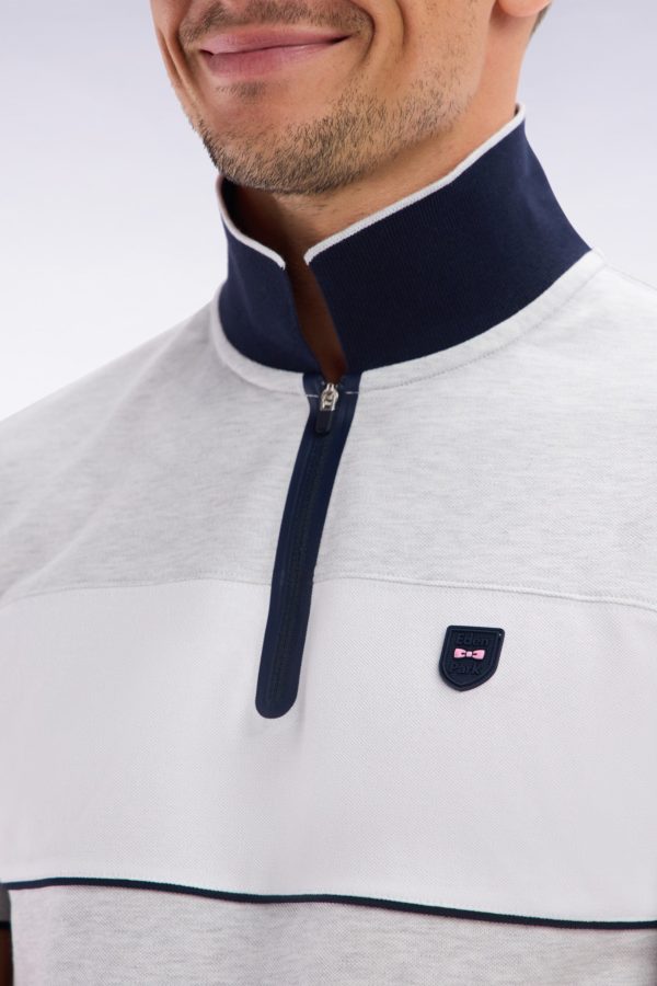 Polo À Manches Courtes En Piqué De Coton Chiné Stretch Gris Détails Contrastés Coupe Ajustée Eden Park – Image 4