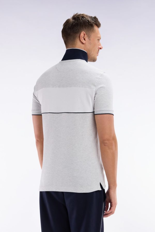 Polo À Manches Courtes En Piqué De Coton Chiné Stretch Gris Détails Contrastés Coupe Ajustée Eden Park – Image 3