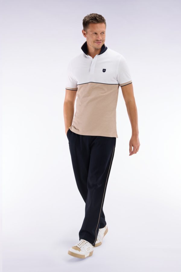 Polo À Manches Courtes En Coton Stretch Bicolore Beige Coupe Ajustée Eden Park – Image 2