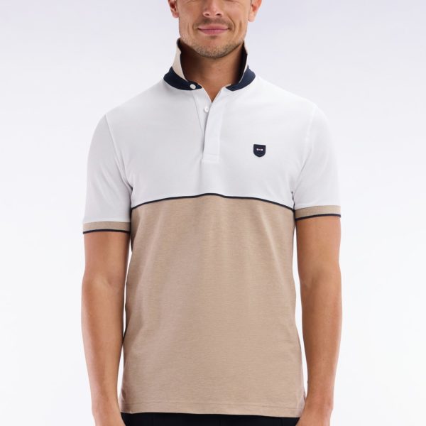 Polo À Manches Courtes En Coton Stretch Bicolore Beige Coupe Ajustée Eden Park